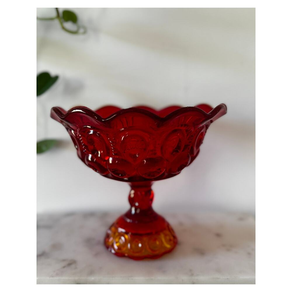 Vintage L.E. Smith Moon and Star Ruby Amberina Glass Compote Bowl